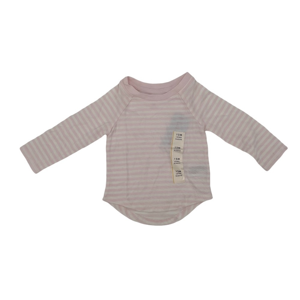 NWT Cat & Jack Long Sleeve Pink White Striped Shirt Size 12 Months
